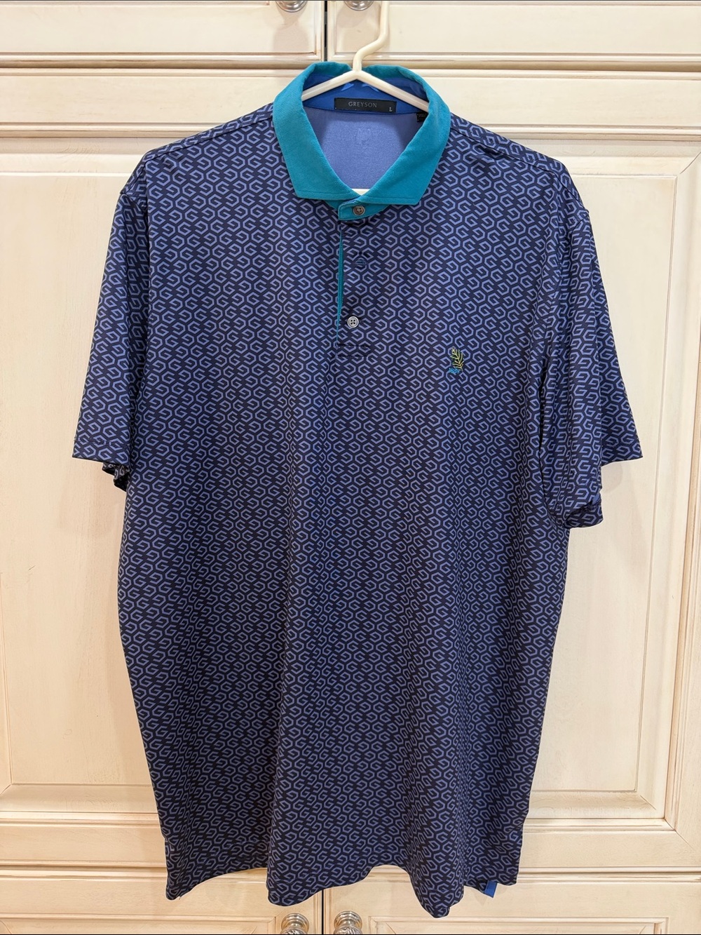 Greyson Navy Polo with Teal Contrast Collar Tuxedo Club Logo
